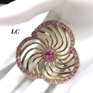 Liz Claiborne Pink Rhinestone Openwork Brooch, 2 1/8 Inches